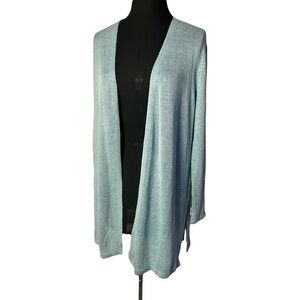 J. Jill | Blue Linen Blend Open Front Longline Duster Cardigan, Medium Petite